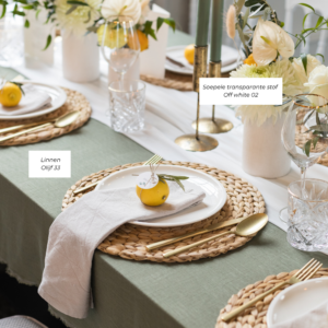 Olijfgroen linnen voor mediterrane bruiloft in Italie.