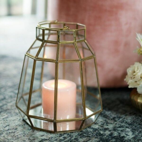 Windlicht hexagon groot set van 2 windlicht hexagon glas helder goud huren decoratie bruiloft aankleding