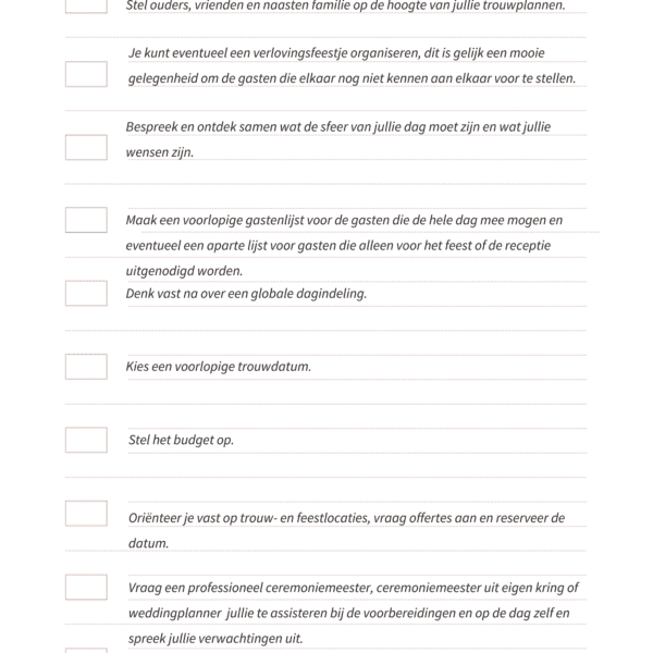 checklist bruiloft draaiboek checklist actiepunten bruiloft lijstje overzicht wedding plannen