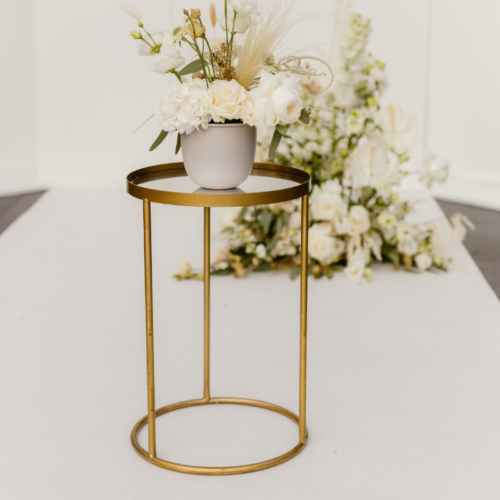 Rond bijzettafeltje goud met spiegelglas