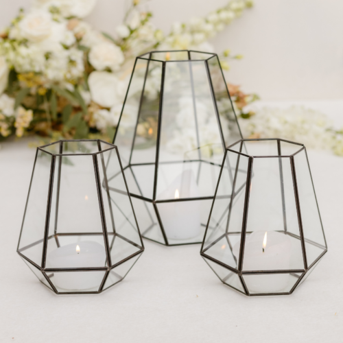 kaarshouder zwart glas decoratie bruiloft