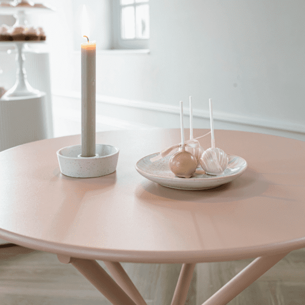 Gebaksbordje op beige dinertafel styling Beige gebaksbordje op gestylde tafel voor bruiloft diner